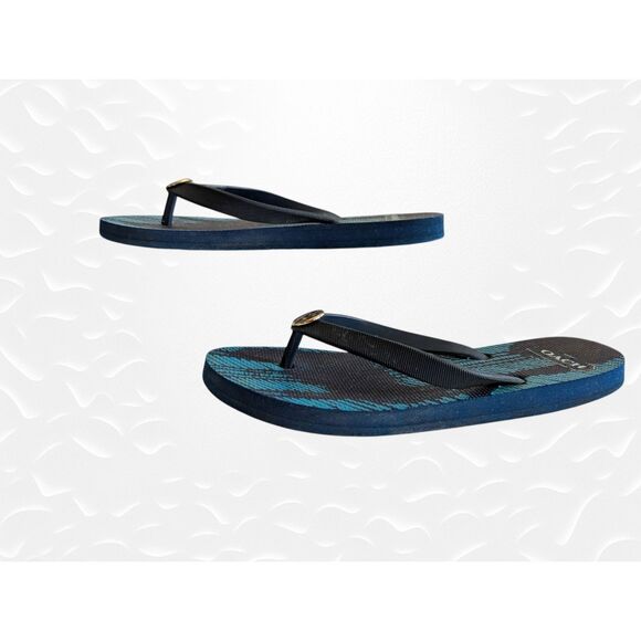 Coach Authentic Flip Flop Teal Thong Flip Flop Sandals  Sz 5-6 - Picture 7 of 9